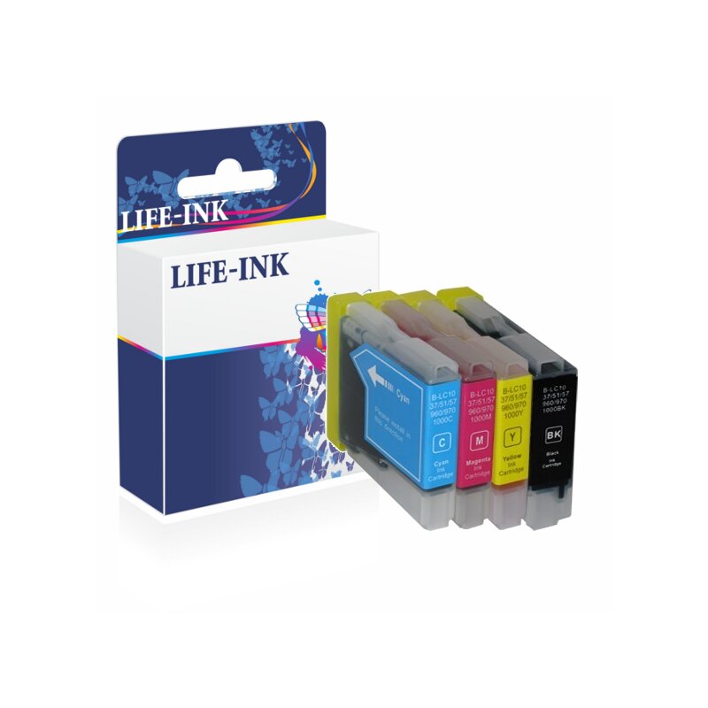 Life-Ink Multipack ersetzt LC-970, LC-1000 für Brother Drucker 4 Druckerpatronen XXL 35ml